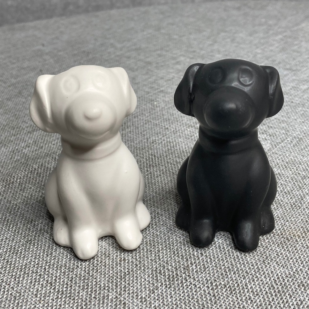 Black White Dog Salt and Pepper Shakers Ceramic Puppy Kitchen‎ Decor